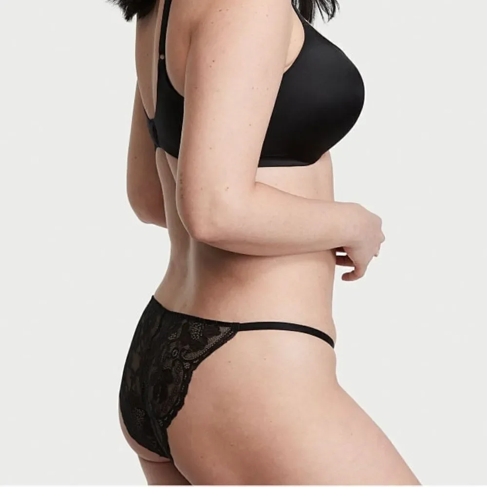 Victorias Secret Very Sexy Sheer Chantilly Lace String Cheekini panty black L